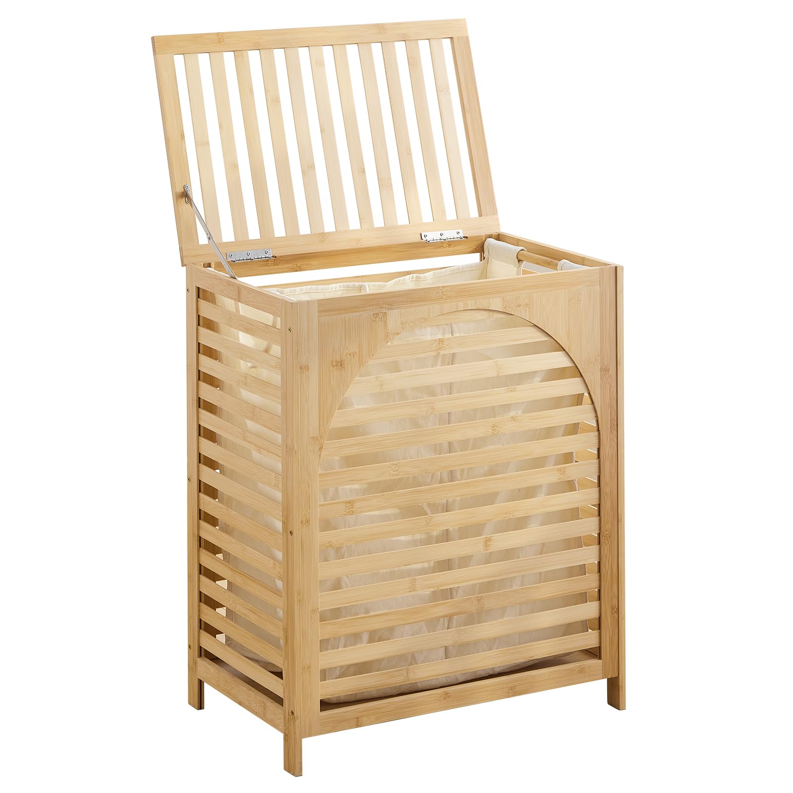 Laundry Hamper with Lid, Bamboo Clothes Laundry Basket with Handles, Removable 2-Section Liner bag, Hampers for Bedroom Aesthetic, Large Storage for