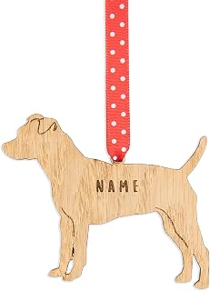 Christmas tree decorations | Personalised Patterdale dog shaped laser cut oak Christmas bauble | Decoration for present for pet bereavement or memorial gifts as keepsake ornaments