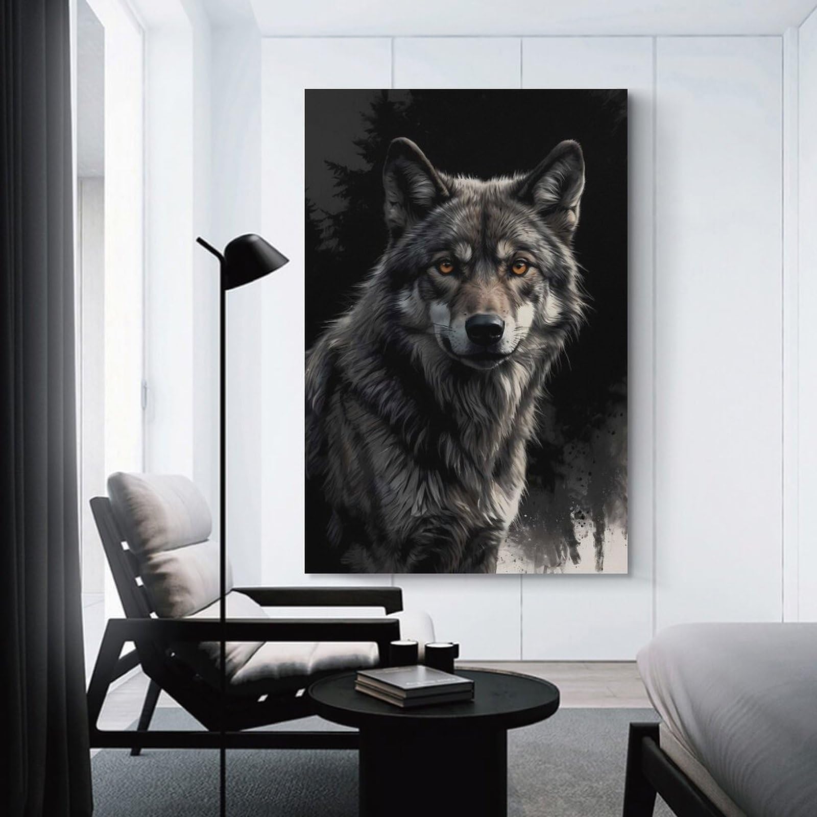 Junmoney Gaze of The Night Wolf Canvas Wall Decor, 24x36inch(60x90cm), for Home Walls, Creative Rooms Or Shared Spaces, Stylish Home Artwork for Focal Walls