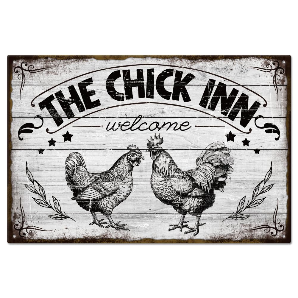 peiyeety Metal Tin Sign The Chick Inn Vintage Retro Wall Art, Durable Weatherproof Plaque With Pre-Drilled Holes, For Home, Bar, Cafe, Garage Decor, 6X8 Inch