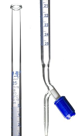 EISCO Class B 25mL Borosilicate Burette - 0.1mL Graduations - 0.1mL Tolerance - PTFE No Lube Stopcock - 22.5" Tall