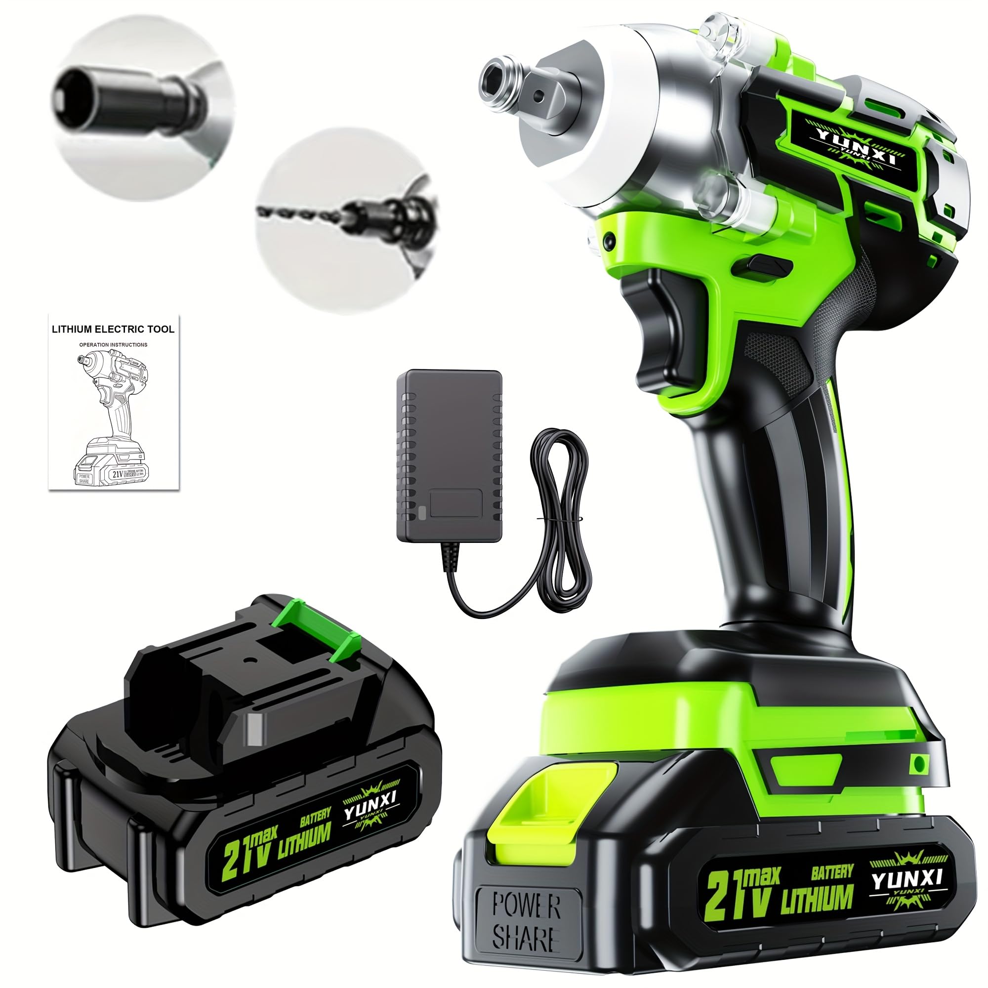 Brushless Cordless Wrench - Industrial Grade Power Tool, Optional Lithium-ion Wrench,Suitable for Home And Car Maintenance And Repair Tools (Factory + simple accessories)