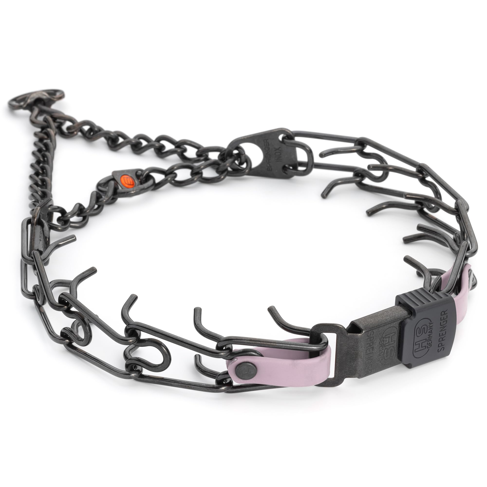 Collier de dressage Herm Sprenger noir et violet pastel en acier inoxydable de 58,4 cm