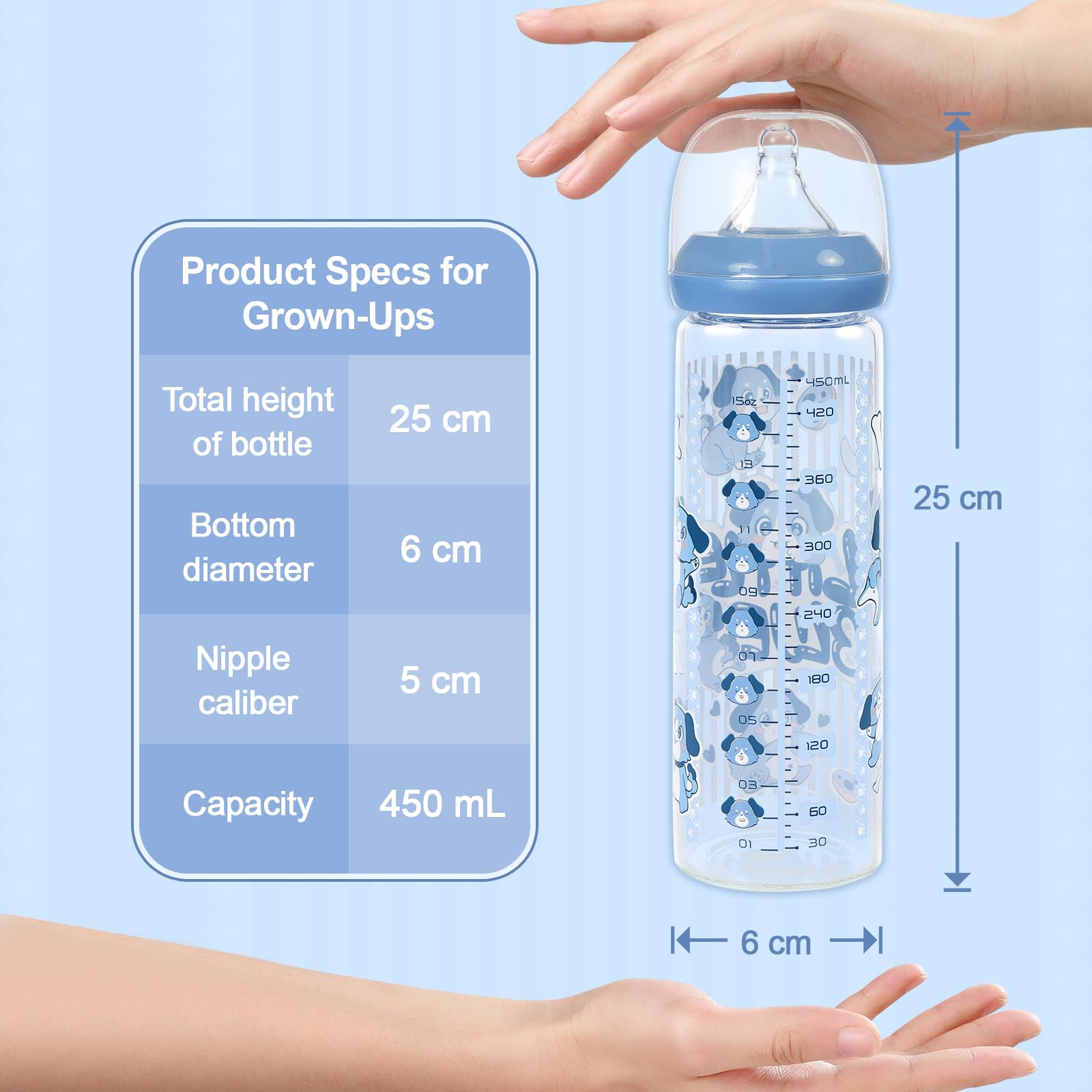 LittleForBig Erwachsene Flasche Ultra Gedruckt Spezialität Überdimensioniert Glas Fütterung Little Blue Muster