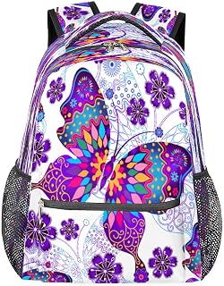 Mochilas para meninos e meninas, mochila colorida com flor de borboleta para laptop, mochila escolar com vários bolsos, mochila impermeável com alça de ombro ajustável para viagens, caminhadas, acampamento, Multi, Medium