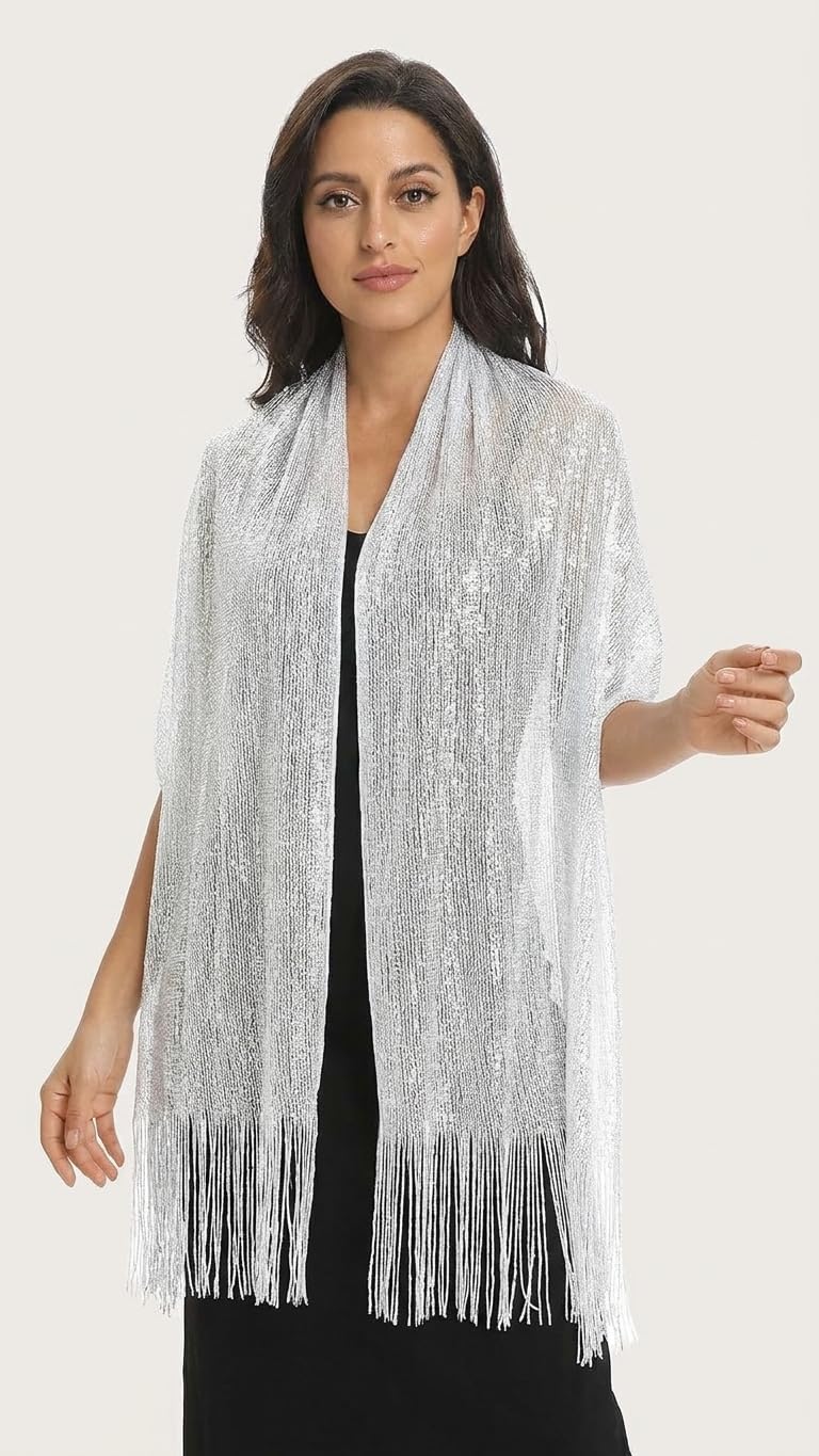 src creations Women Elegant Multi Purpose Stole Scarves For Evening Dresses Female Long Tassels Bridesmaid Party Wedding Accessories Scarf Shawl Metallic Fring -200x60 cm-picture-11