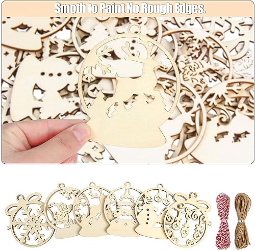 Miniatura 6 de DERAYEE 100 piezas de adornos de estrellas de madera sin terminar, piezas de madera en blanco recortadas de varios tamaños para Navidad, bodas,