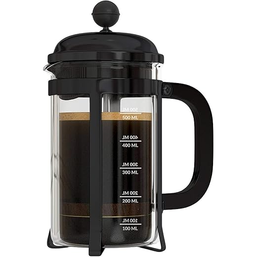 InstaCuppa French Press Coffee Maker with 4 Part Superior Filtration 600 ML, Stainless Steel, (Black)
