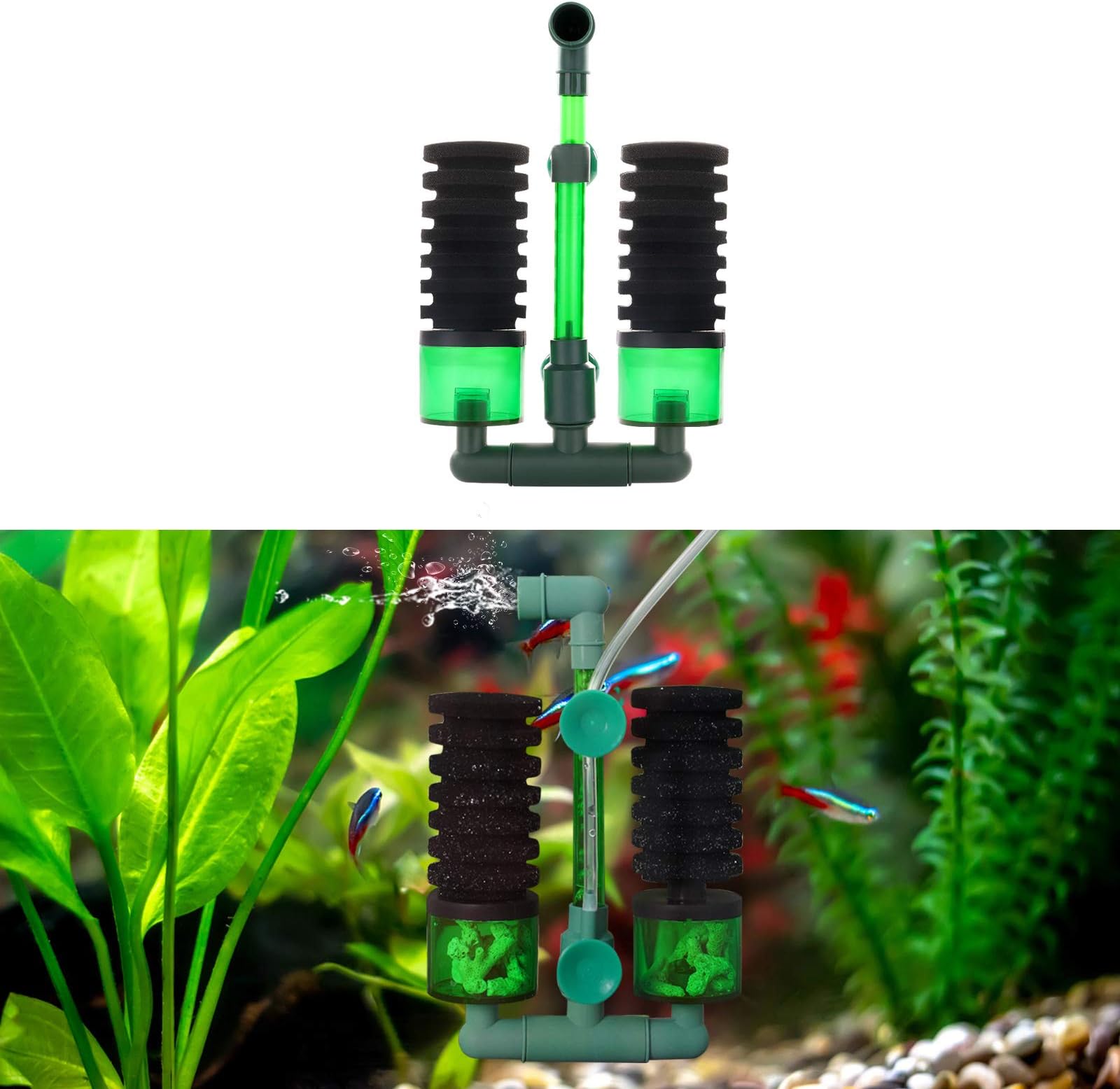 WEAVERBIRD Aquarium Double Sponge Filter Submersible Foam Bio-Chemical Sponge Filter for Fresh/Salt Water Fish Tank