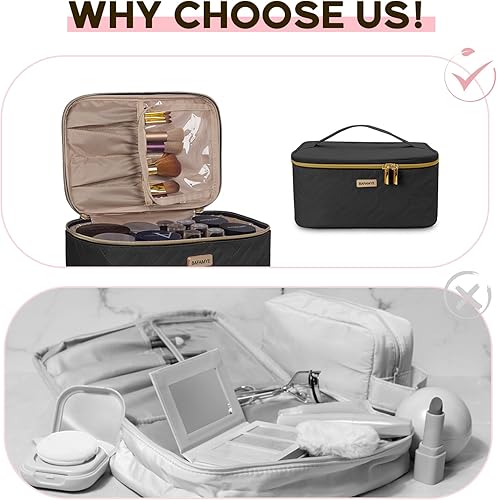 Miniatura 3 de BAFAMYE Bolsa de maquillaje de viaje, bolsa de cosméticos portátil para mujer, Negro -