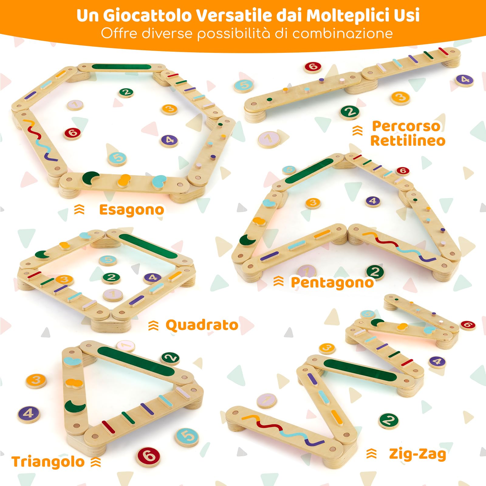 COSTWAY Trave di Equilibrio per Bambini, Giocattoli Montessori in Legno con Pietre di Passaggio, per Allenamento Sensoriale e Bilanciamento per Bambini 1 Anni+