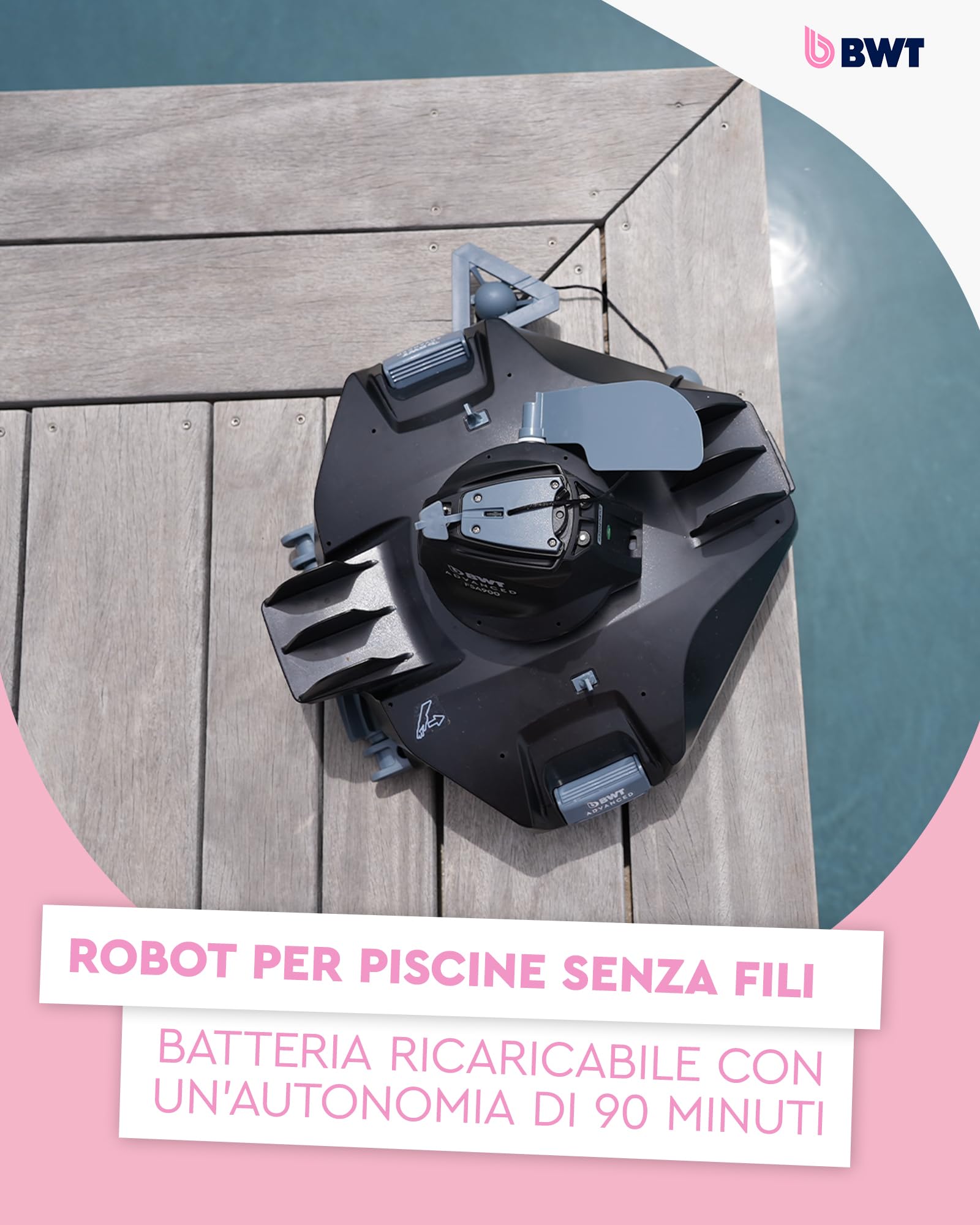 BWT Robot aspirapolvere per Piscina FSA900 Automatico per la Pulizia Senza Fili del Fondo con Il Sistema Stop & Go