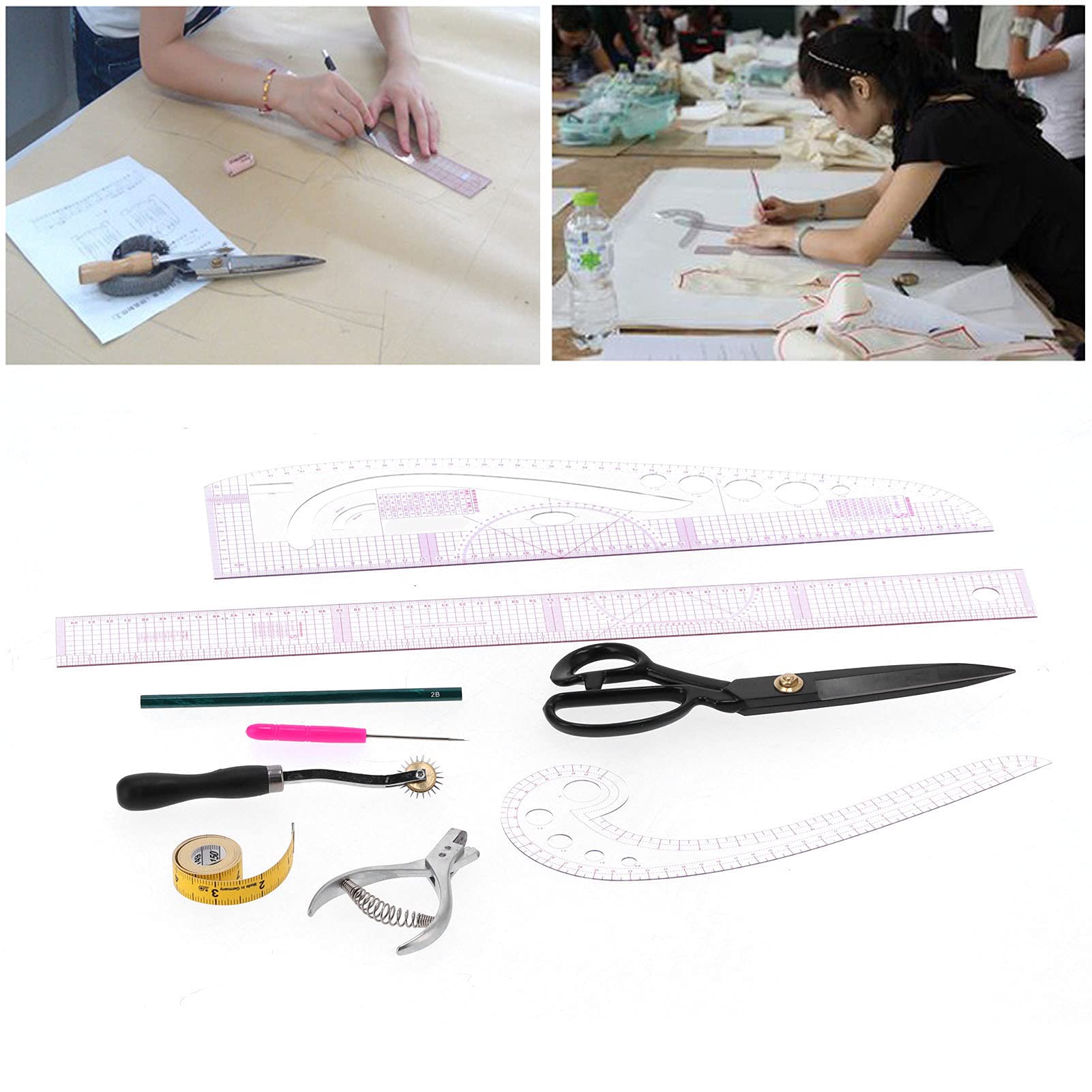 Multifunción Regla de Costura Alicates Cinta Tijeras Kit, Herramienta de Medida a Medida para DIY Costura Confección Diseñadores Patrones y Sastres