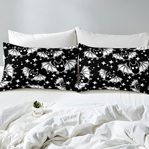Miniatura 5 de Erosebridal Decoración de Halloween de murciélagos, juego de ropa de cama tamaño King con purpurina y estrellas y galaxia, funda de edredón para