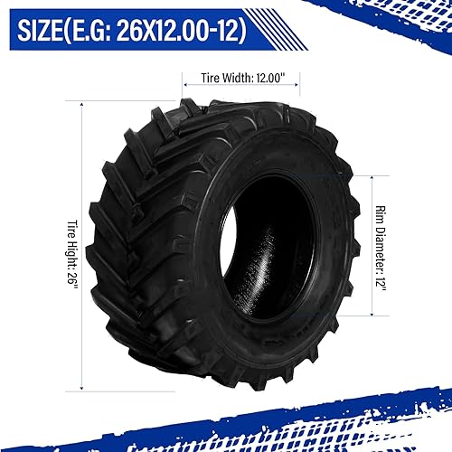 Miniatura 3 de SUNROAD 26x12.00-12 - Llantas de tracción para tractor de jardín y césped, neumáticos agrícolas 26x12.00-12 4 capas, paquete de 2