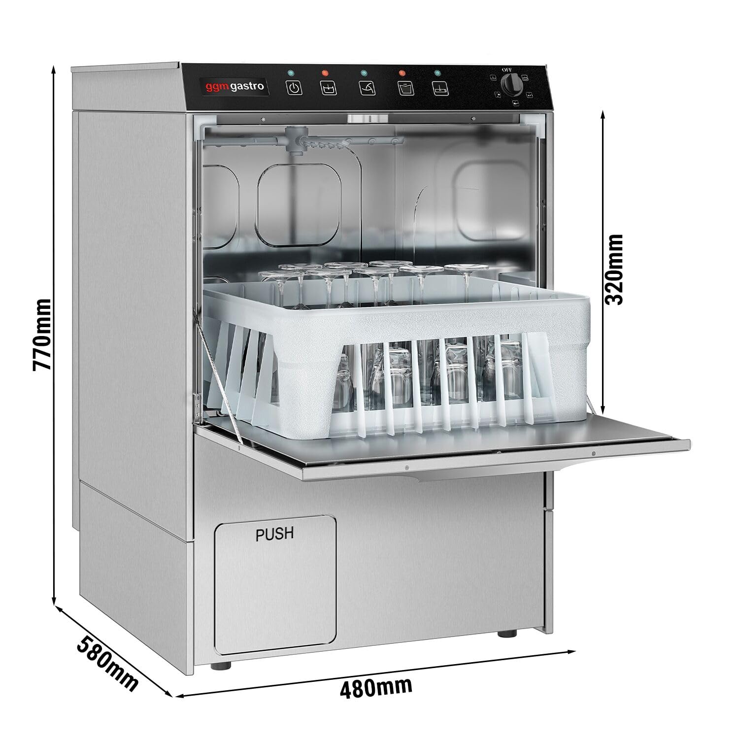 GGM Gastro Gläserspülmaschine 5 kW mit Reiniger- & Klarspülerpumpe | Ideal für den professionellen Dauereinsatz, hygienische Ergebnisse durch hohe Temperaturen, automatische Dosierung