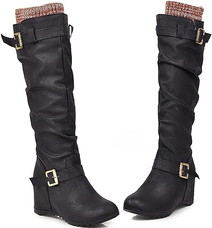 Amazon.com: FFZSQ Botas de caña larga para mujer con tacón de cuña, botas  casuales por encima de la rodilla, botas de equitación elegantes de  caballero, botas de media longitud, botas clásicas sin