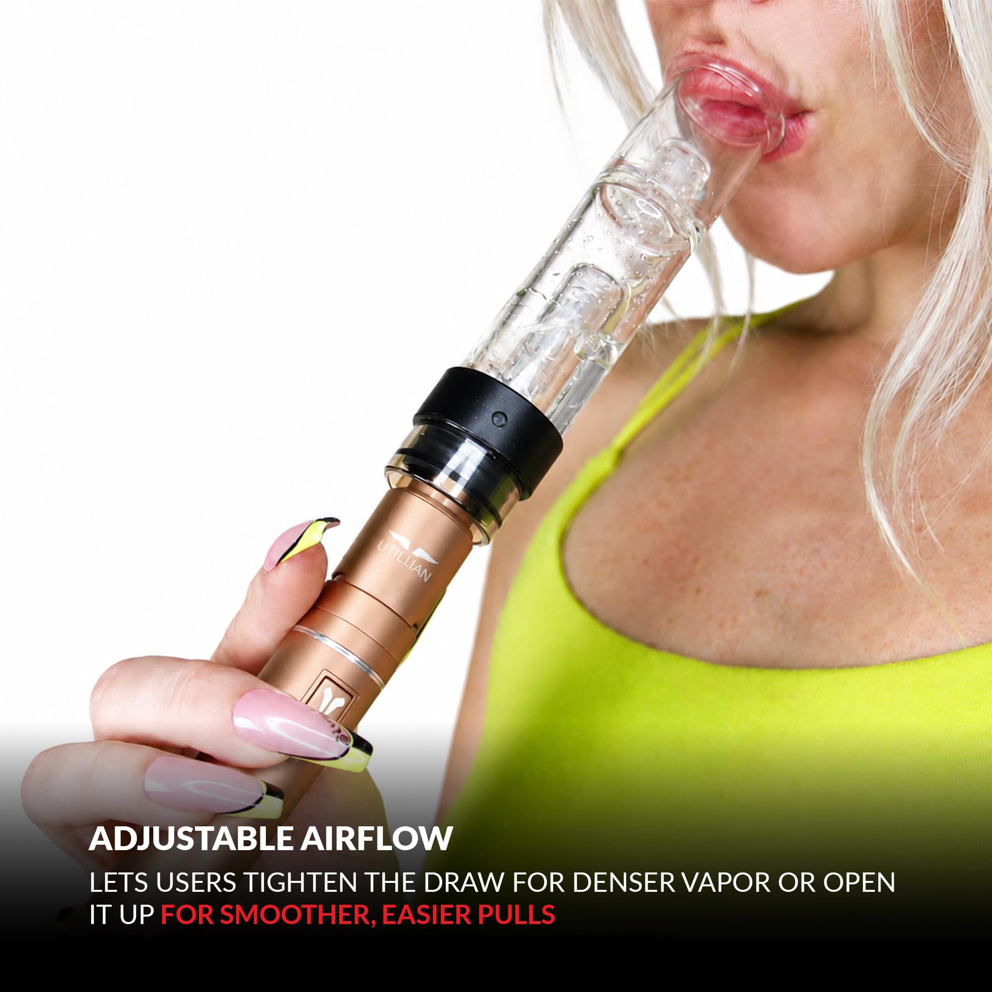 Utillian 5 V4 Dab Pen, vaporizzatore concentrato con 2 bobine, 4 impostazioni di tensione, strumento DAB integrato, flusso d'aria regolabile, 1500 mAh, ricarica USB-C (Titanium Gold)