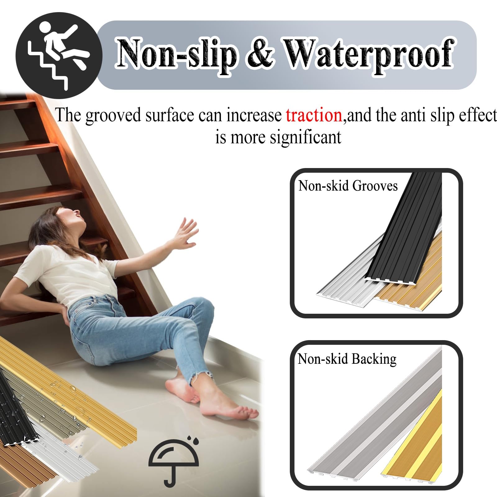 Aluminiowe zabezpieczenie krawędzi schodów Listwy antypoślizgowe Antypoślizgowa listwa stopniowa, 1 szt(Black,L 100cm/1m/3.3 ft)