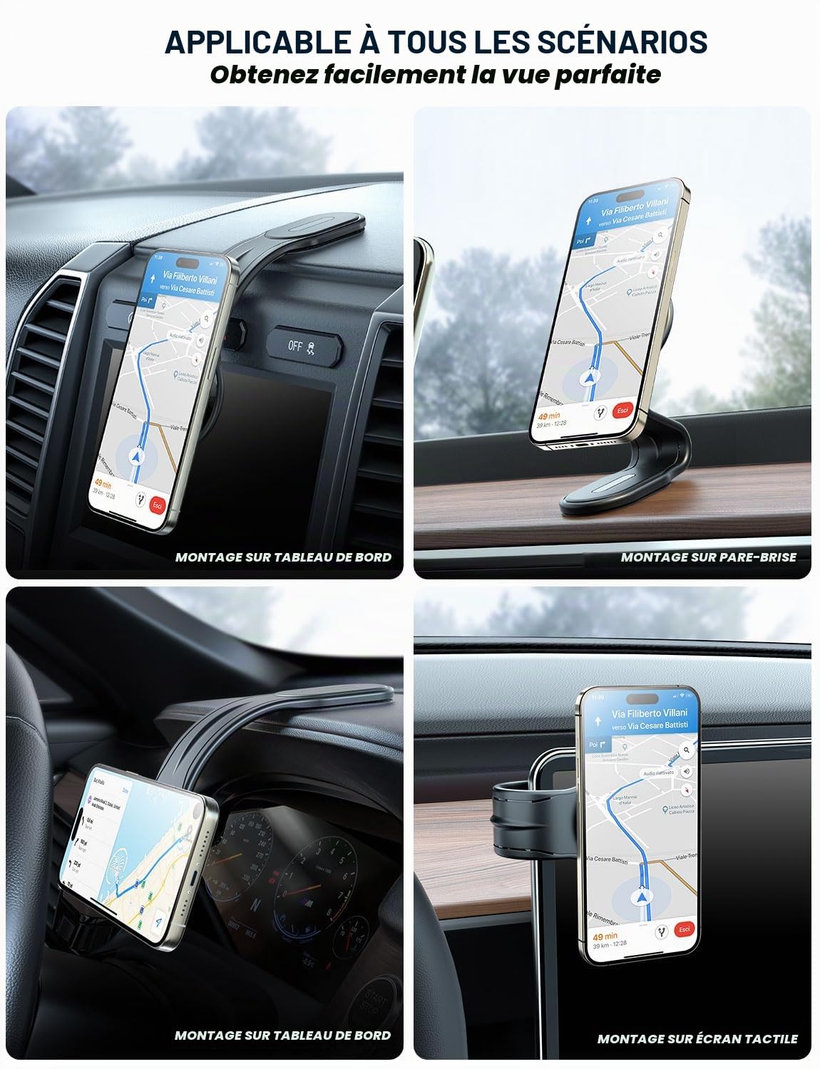 eSamcore MagSafe Support de téléphone magnétique amovible et pliable en aluminium pour voiture 【20 aimants puissants】 Support de téléphone portable pour tableau de bord de voiture pour iPhone 17 16 15