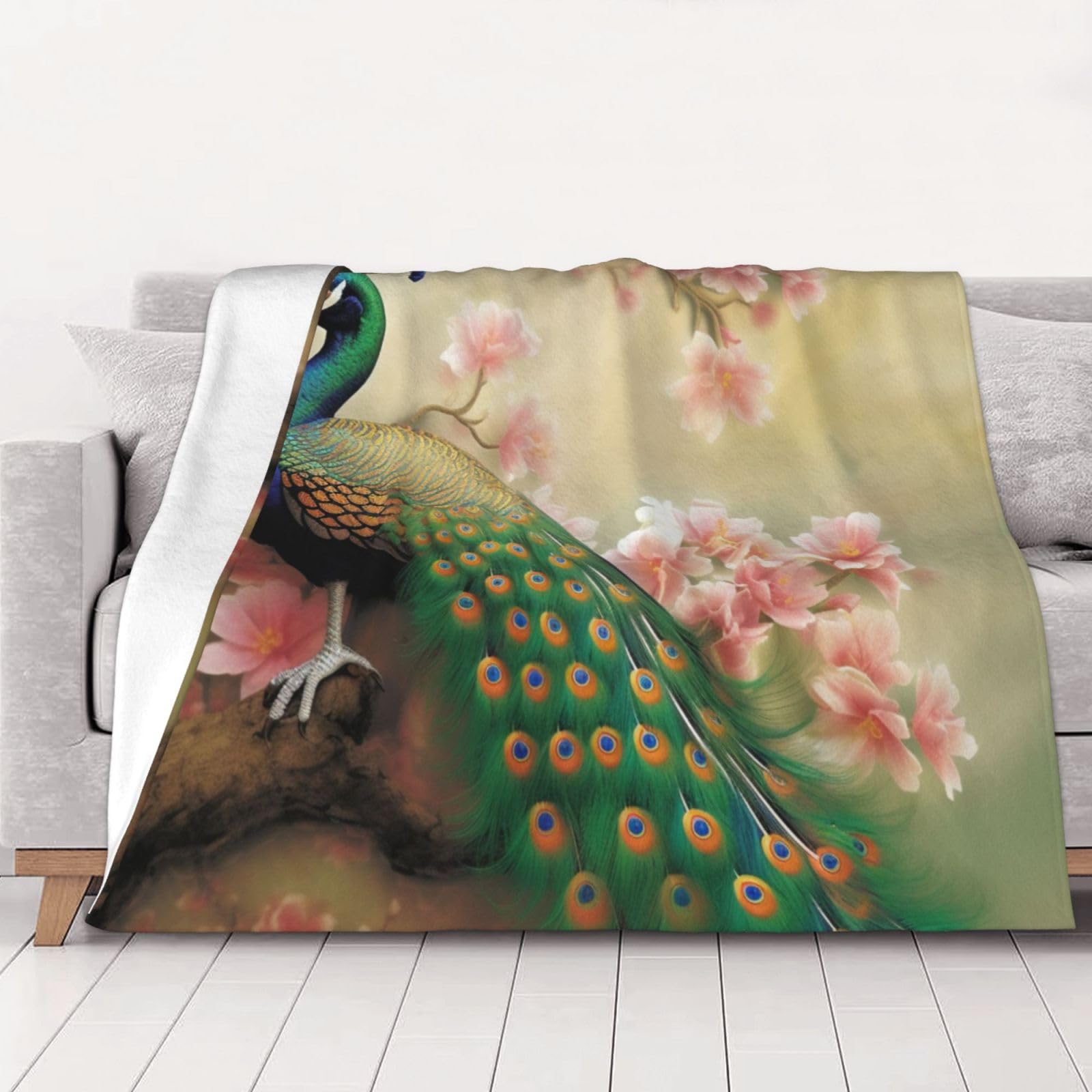 Couverture en flanelle motif paon oriental jeté de lit haut de gamme