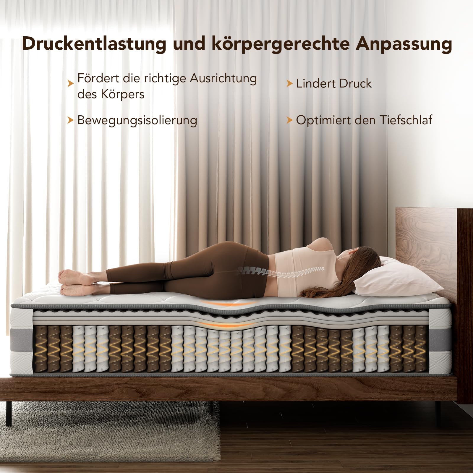 Matratze 180x200 cm 25cm Höhe 7-Zonen Taschenfederkernmatratze Orthopädische Federkernmatratze mit Memory-Schaum Schicht, Härtegrad H3 H4, Öko-Tex & CertiPUR-US Zertifiziert