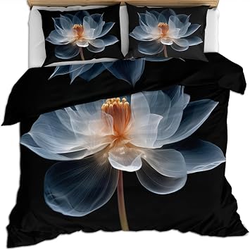 Translucent Flowers Duvet Cover Twin Lotus Petals Bedding Set Simple Plants Cover with Zipper Soft Microfiber Quilt Cover for Kids Boys Teens Room Decor, Comforter Cover with 2 Pillowcase
