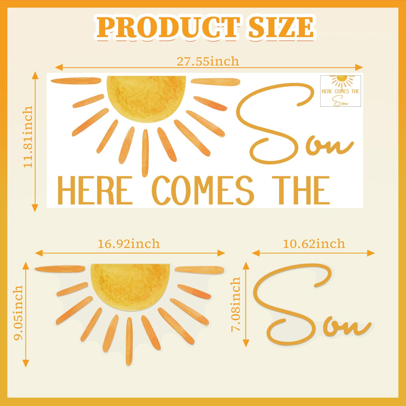 Here Comes the Son Decal Sign - Sun Baby Shower Party Decorations, Gender Reveal Party Sticker for Arch Backdrop, It's a Boy, Sunshine Baby Shower Welcome Baby Boy Party Supplies
