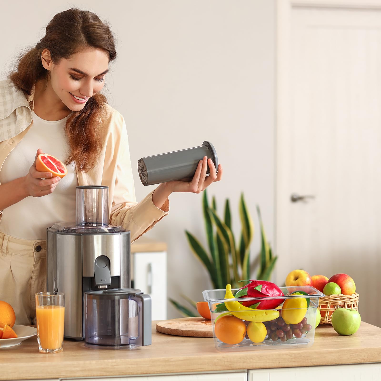 Sunnyray Juego de 6 sartenes de policarbonato de tamaño 1/3 con tapas y estante de drenaje, recipientes cuadrados transparentes para almacenamiento de alimentos para cocina, restaurante, frutas,