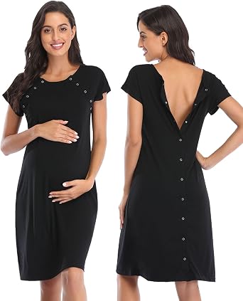 Womens Maternity Nursing Nightdress Delivery Labor Hospital Nightgown Sleepwear for Breastfeeding