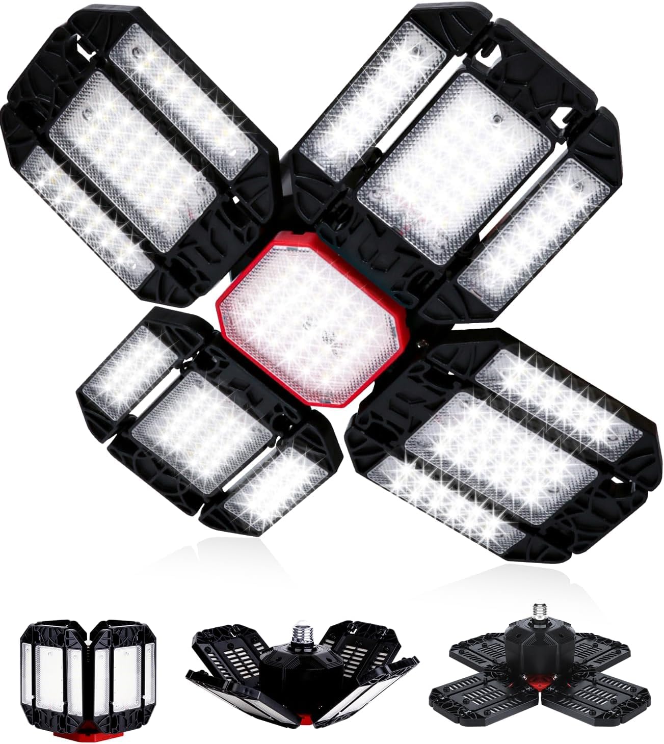 Azonee LED Garage Light, 180W Super Bright Workshop Lights, 20000LM, 6500K Daylights Deformable Ceiling Lights Fixture with 12 Adjustable Panels for Workshop, Loft Lighting