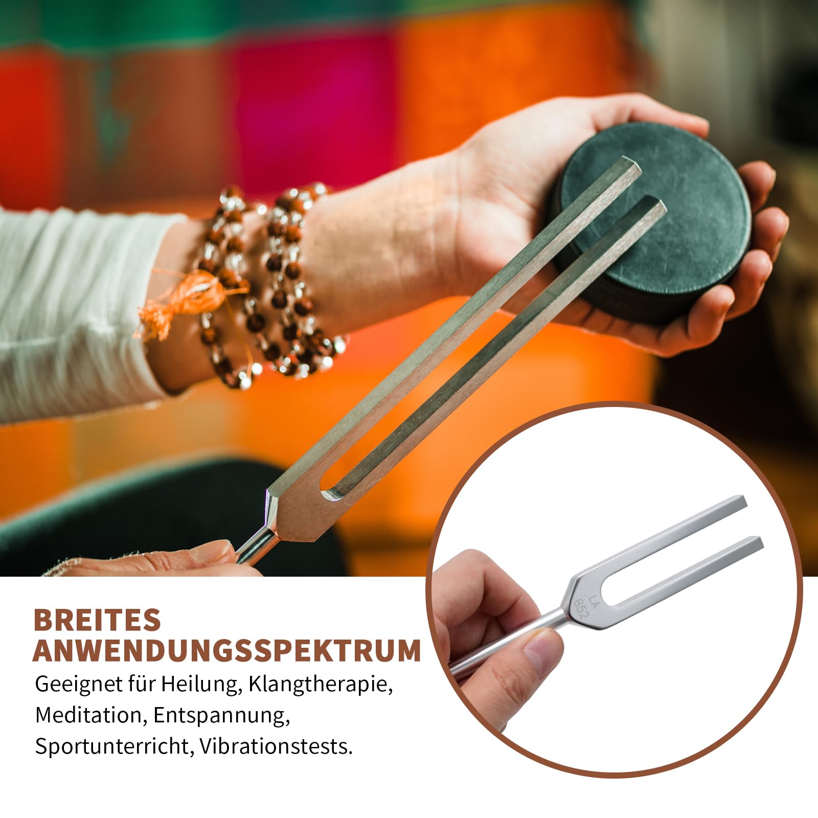 9 PCS Solfeggio Stimmgabel-Set, mit Silikonhammer und Aufbewahrungstasche, 174/285/396/417/528/639/741/852/963 Hz, geeignet für Therapie, Klangheilung und Medizinische Anwendungen