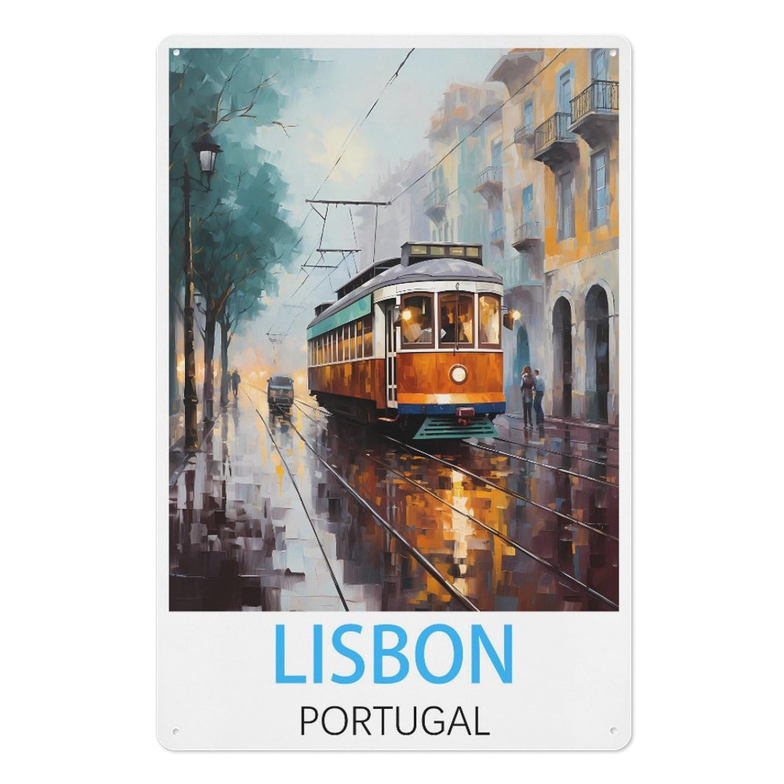 Lisbon Portugal Retro Design Tin Painting Vintage Tin Sign 08x12inch(20x30cm) Wall Art for Home Office Bedroom Living Room Cafes Wall Decor