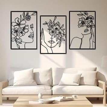 DETENE 3 Pieces Black Metal Wall Decor Minimalist Abstract Metal Wall Art