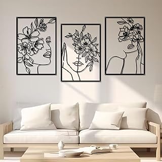 DETENE 3 Stück Wanddeko Metall Schwar Minimalistische Metall Wandkunst | Metall Wandkunst wanddeko Wanddeko Wohnzimmer Minimalistische Frau Wand Hängen für Zuhause Wohnzimmer Schlafzimmer