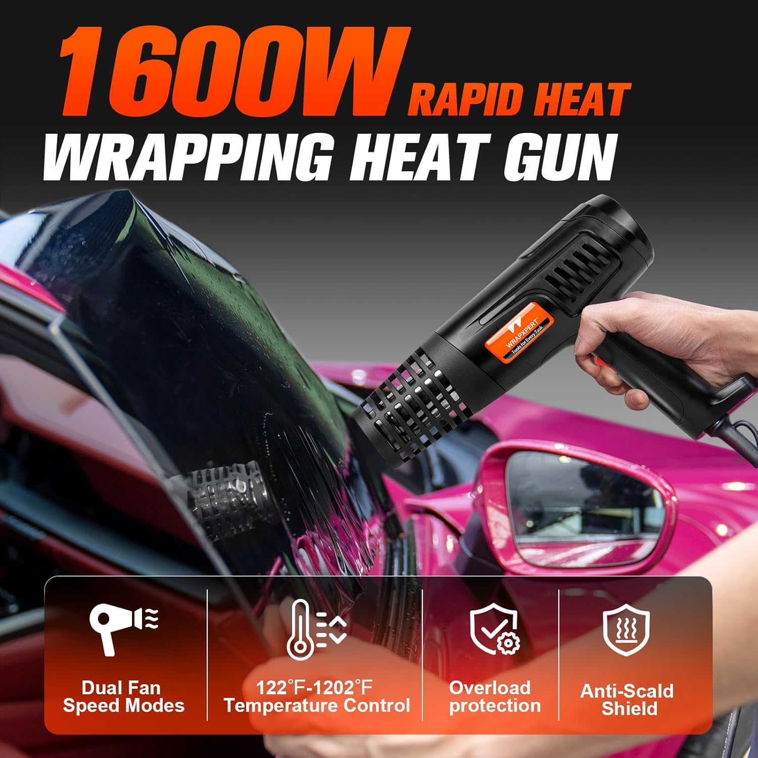 WRAPXPERT Professional Window Tint Tool Kit with Heat Gun, Pro Tinting Squeegees, Precision Utility Knife, Razor Scraper & Film Cutter – Installer & Advanced DIY Tint Application Set