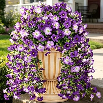 4Pcs Artificial Hanging Flowers for Outdoor Faux Morning Glory Mixed Purple