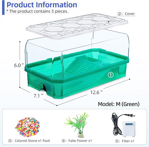 Miniatura 2 de Jaula de tortuga con bomba y filtro con función de ducha, fácil de cambiar el agua y el agua limpia para cangrejo ermitaño de rana con cuernos de