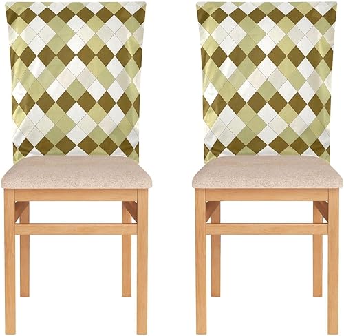 Juego de 2 fundas a cuadros color caqui para sillas lavables para fiesta de cumpleaños, fundas decorativas lavables para sillas de comedor