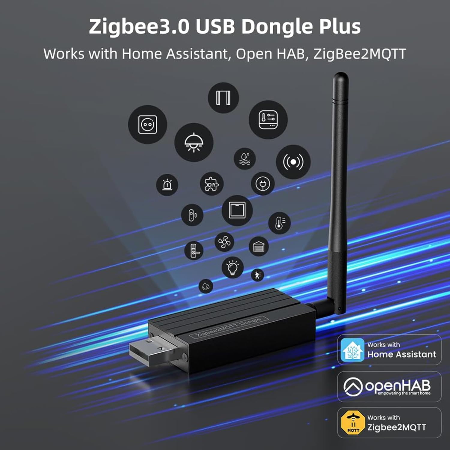 Zigbee 3.0 USB Dongle-P Gateway, TI CC2652P+CP2102N Dual-Chip, Universal Zigbee USB Gateway mit Antenne für Home Assistant, OpenHAB, ZHA, Zigbee2MQTT
