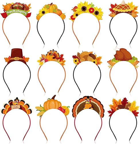 Diadema de Acción de Gracias, 24 unidades, para Acción de Gracias, pavo y fiesta de Acción de Gracias, accesorios para el cabello para fiesta de
