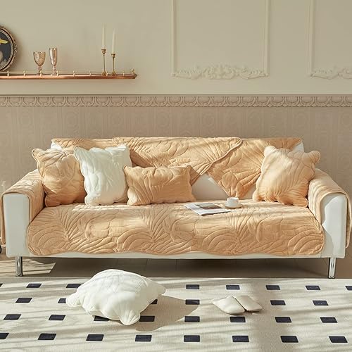 Miniatura 2 de vctops Funda de sofá de felpa de terciopelo con diseño de hojas de palma, funda suave y mullida antideslizante para sofá, para perros, gatos, niños