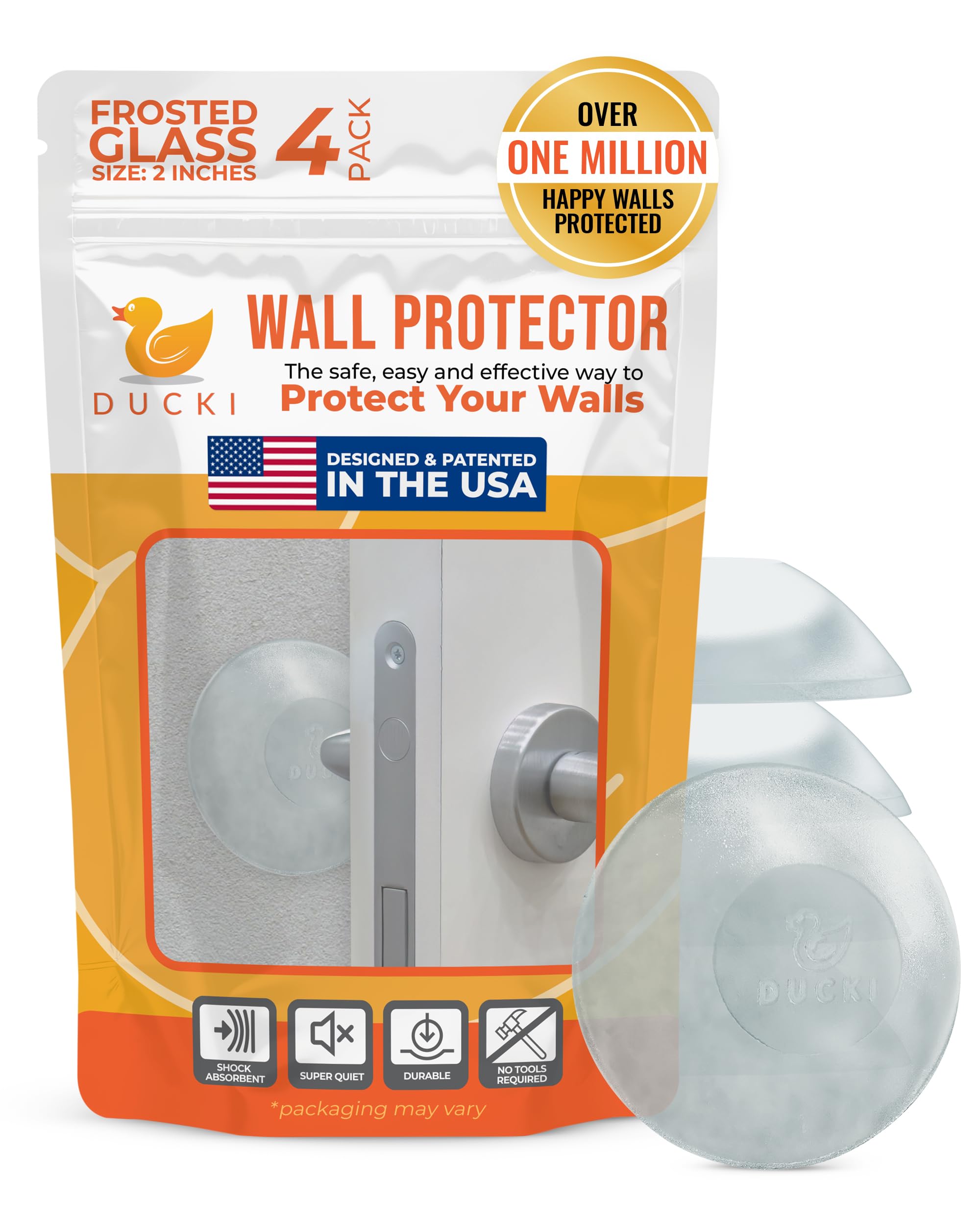 Ducki Wall Protectors - 4 Frosted Glass - Self Adhesive, Reusable Solution for Stopping Wall Damage & Noise from Doors,Refrigerator & More in Your
