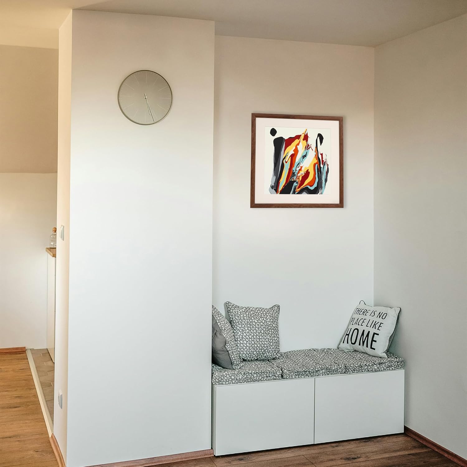 18x18 natural oak wood walnut finish picture frame - display 14x14 photos with mat or 18x18 without - modern minimalist gallery wall poster frame - horizontal & vertical wall mounting walnut 18x18