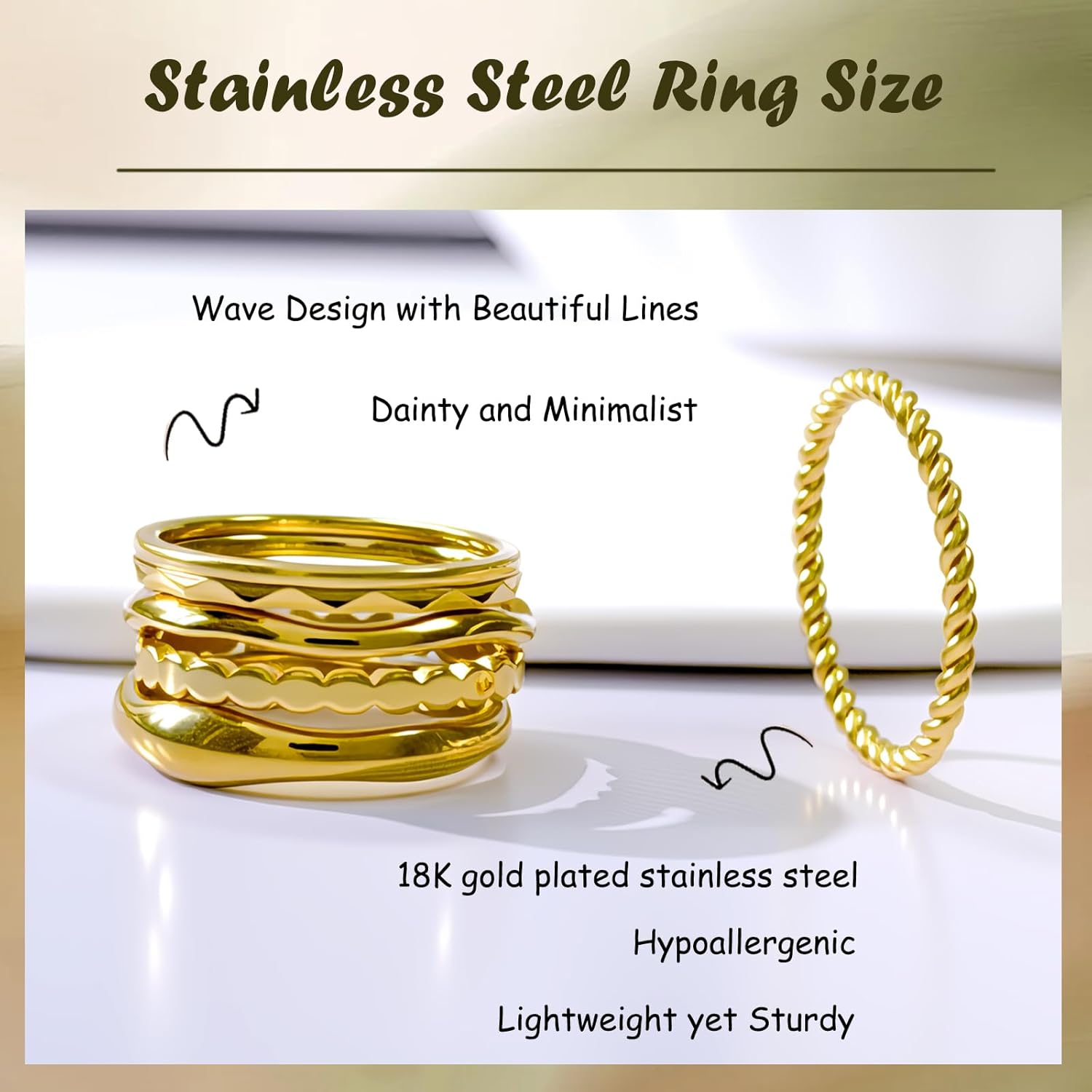 Gold Rings for Women Dainty Stacking Ring Set 18K Gold Plated Thumb Rings Non Tarnish Chunky Thin Gold Jewelry - Image 6