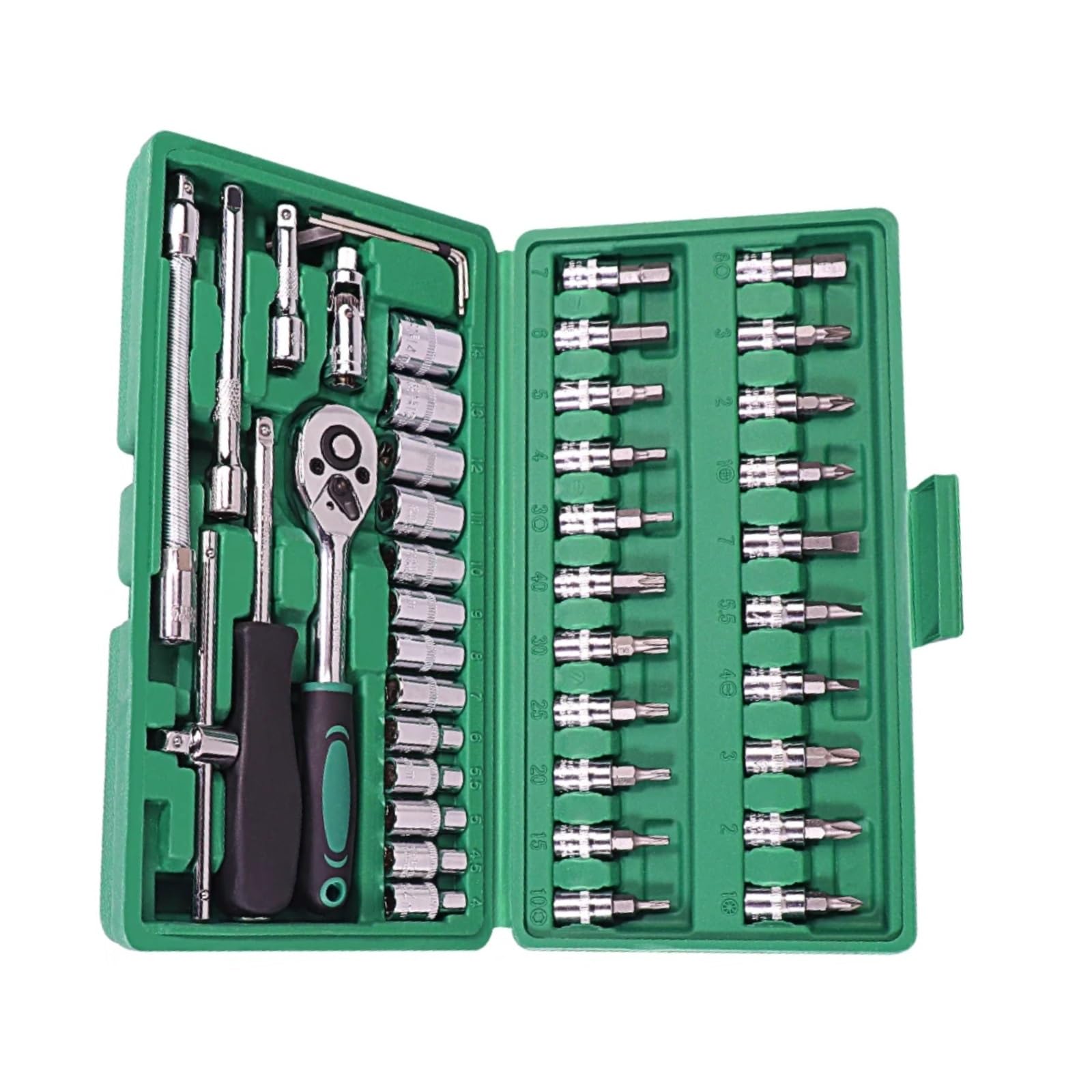 Juego Llaves Vaso Juego De Herramientas De Reparación De Automóviles 46 Uds Enchufes De 1/4 Pulgadas Llave Dinamométrica Trinquete Para Kit Herramientas Combinado(Green)