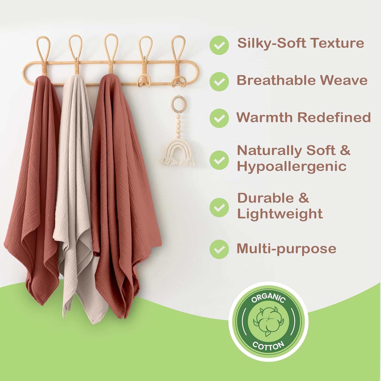 infancie Organic Cotton Baby Muslin Blanket, Breathable - Image 3