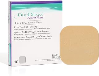 ConvaTec DuoDERM Extra Thin Control Gel Formula 4"x4" Hydrocolloid Sterile Adhesive Dressing for Superficial Wounds, Low Friction, Latex-Free, Waterproof, Square, Beige, 10ct Box