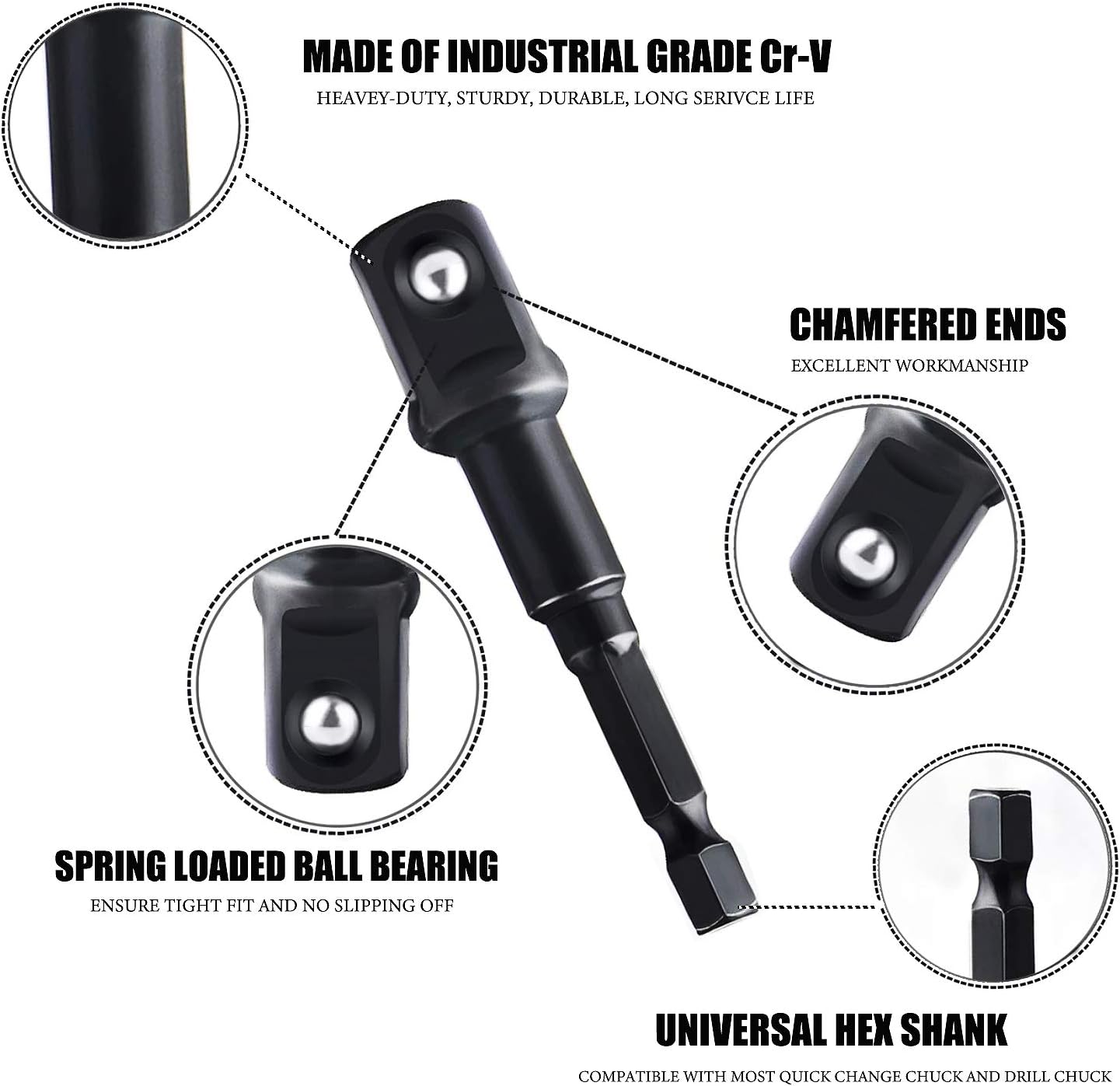Right Angle Drill Attachment 105° Screwdriver Drill Bit Holder Extension + Impact Swivel Socket Adapter Set 1/2” 3/8” 1/4” Rotatable/Straight Hex Bit Impact Driver Set Ratchet Extension-BL7