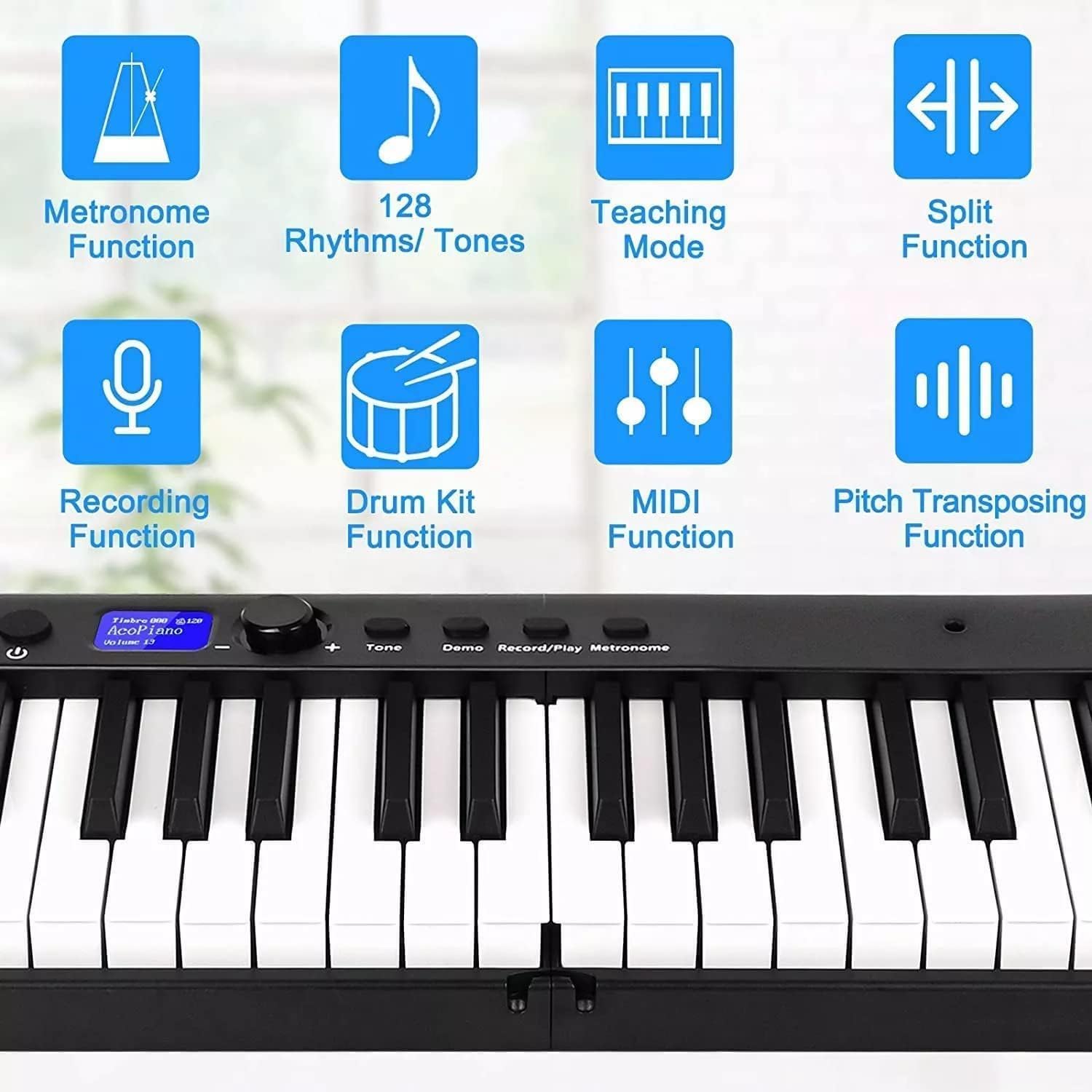 88 Key Foldable Electronic solid Piano can be folded in 180°,more portable. True and Pure Grand Piano Sound Source by France DREAM, Foot Pedal/Power adapter/Delicate Handbag (Black)